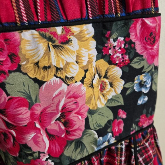 Stunning Mixed Pattern Rockabilly Plaid Floral Black Lace Handmade Dress Size S - Picture 4 of 7